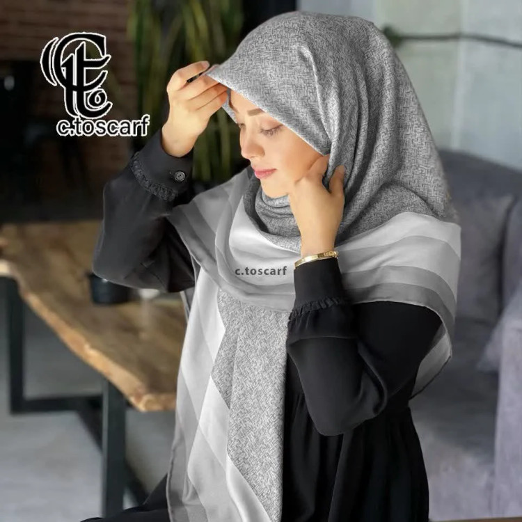 روسری نخی دورقاب طرحدار قواره بزرگ 140 سانتیمتر | روسری زنانه شیک و کاربردی