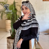 شال و روسری طرح سایه اسپرت سفید مشکی قواره بزرگ 140 نخ کاستوم سیتو