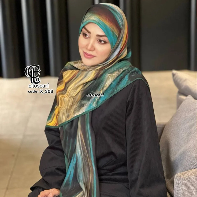 روسری طرح دریا نخ کاستوم سیتو قواره بزرگ 140 سانتیمتر چرخ دوز طرح خاص رنگی