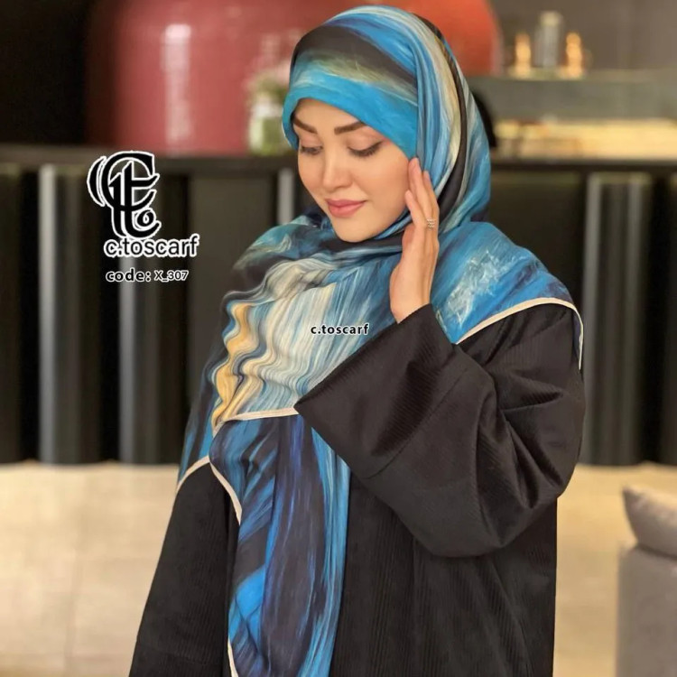 روسری طرح دریا نخ کاستوم سیتو قواره بزرگ 140 سانتیمتر چرخ دوز طرح خاص رنگی