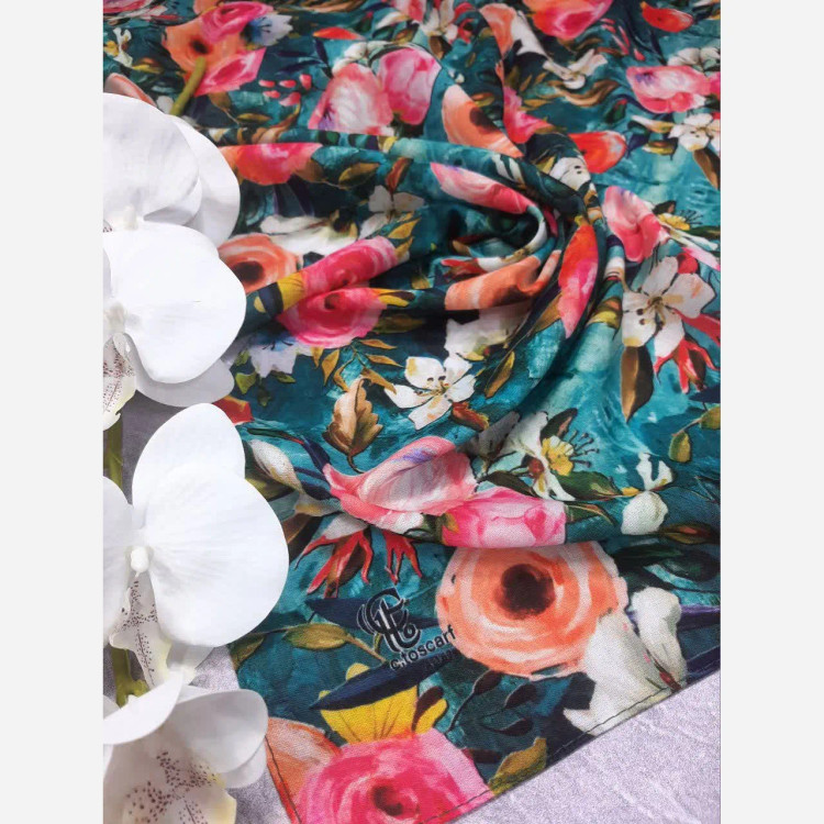 روسری نخی قواره بزرگ طرح گلدار کاستوم سیتو 140 سانتی زنانه