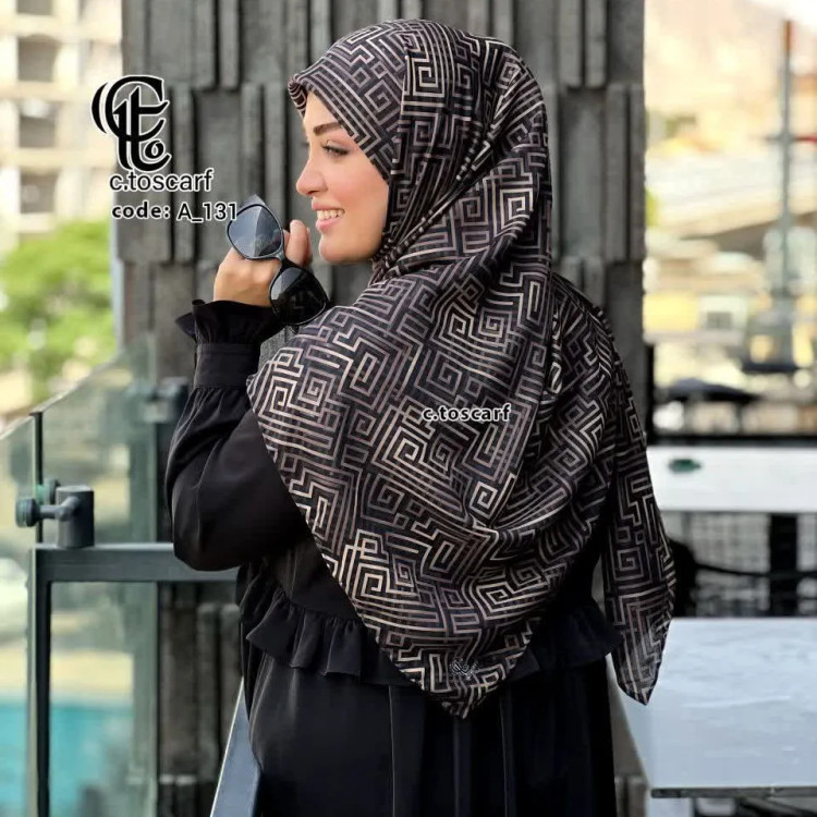 روسری طرح سیمین مشکی ریز نقش قواره بزرگ نخ کاستوم سیتو شیک مجلسی و روزمره