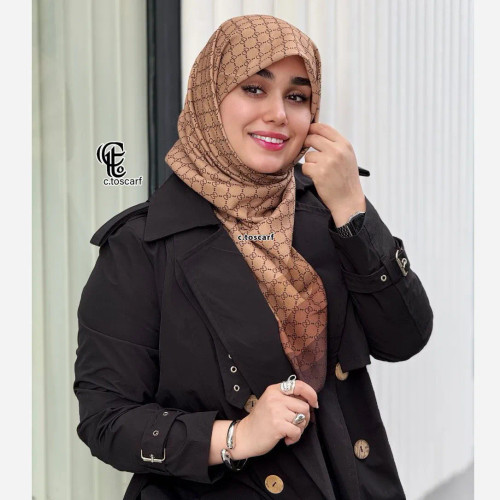 شال و روسری طرح گوچی نخ کاستوم سیتو نسکافه ای حاشیه قهوه ای