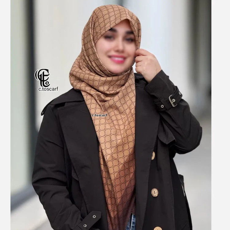 شال و روسری طرح گوچی نخ کاستوم سیتو نسکافه ای حاشیه قهوه ای