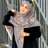 روسری نخی طرح پروانه طوسی قواره بزرگ 140 سانتیمتر چرخدوز شیک زنانه