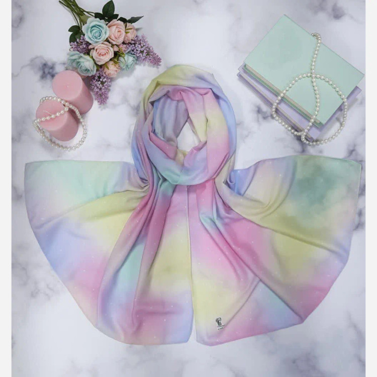 شال نخی کاستوم طرح رویایی پاستلی 70x200 مناسب مهمانی و استایل روزمره