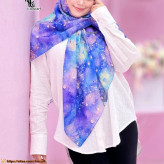 روسری طرح ساحل نخی سایز 140 | طرح کهکشانی و ستاره دریایی | خاص و شیک
