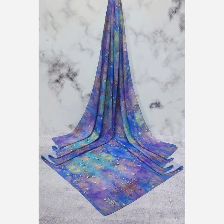 روسری طرح ساحل نخی سایز 140 | طرح کهکشانی و ستاره دریایی | خاص و شیک
