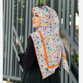 روسری طرح گلدخت بهاری تابستانی قواره بزرگ 140 سانتیمتر نخی طرح گل نارنجی شیک