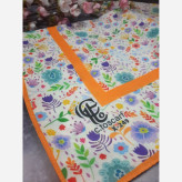 روسری طرح گلدخت بهاری تابستانی قواره بزرگ 140 سانتیمتر نخی طرح گل نارنجی شیک