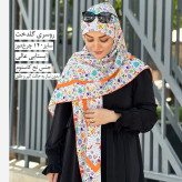 روسری طرح گلدخت بهاری تابستانی قواره بزرگ 140 سانتیمتر نخی طرح گل نارنجی شیک