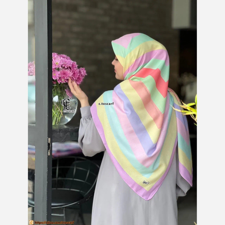 روسری طرح طیفی پله ای سایز 140 نخ کاستوم سی تو چرخ دوز