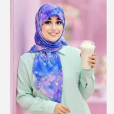 روسری طرح ساحل نخی سایز 140 | طرح کهکشانی و ستاره دریایی | خاص و شیک