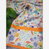 روسری طرح گلدخت بهاری تابستانی قواره بزرگ 140 سانتیمتر نخی طرح گل نارنجی شیک