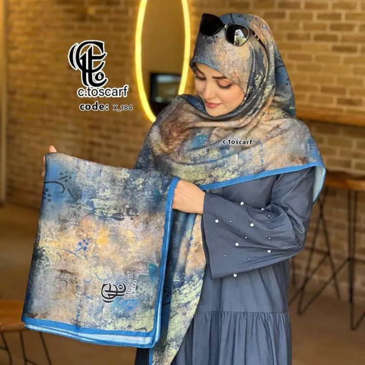 روسری طرح پتینه قواره 140 نخ کاستوم چرخ دوز لیز نیست