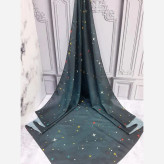 شال نخی قواره بزرگ طرح ستاره شب سرمه ای | بدون لیز خوردگی | 140 سانتی متر