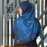 شال نخی قواره بزرگ طرح ستاره شب سرمه ای | بدون لیز خوردگی | 140 سانتی متر