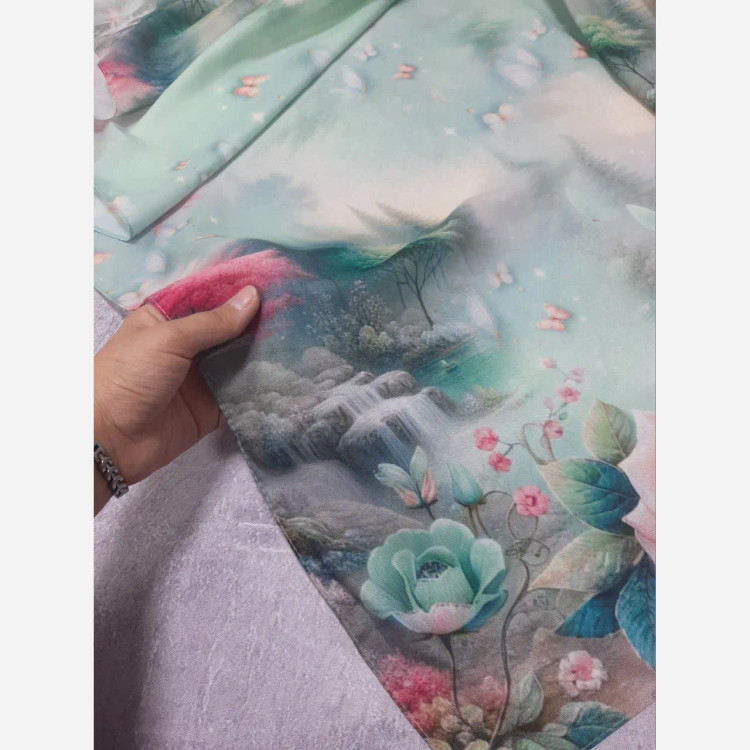 روسری طرح برکه زنانه، جنس نخ کاستوم، سایز 110، طرح گل و پروانه