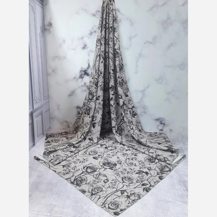 شال زنانه طرح گل رز مشکی طوسی شیک و خاص