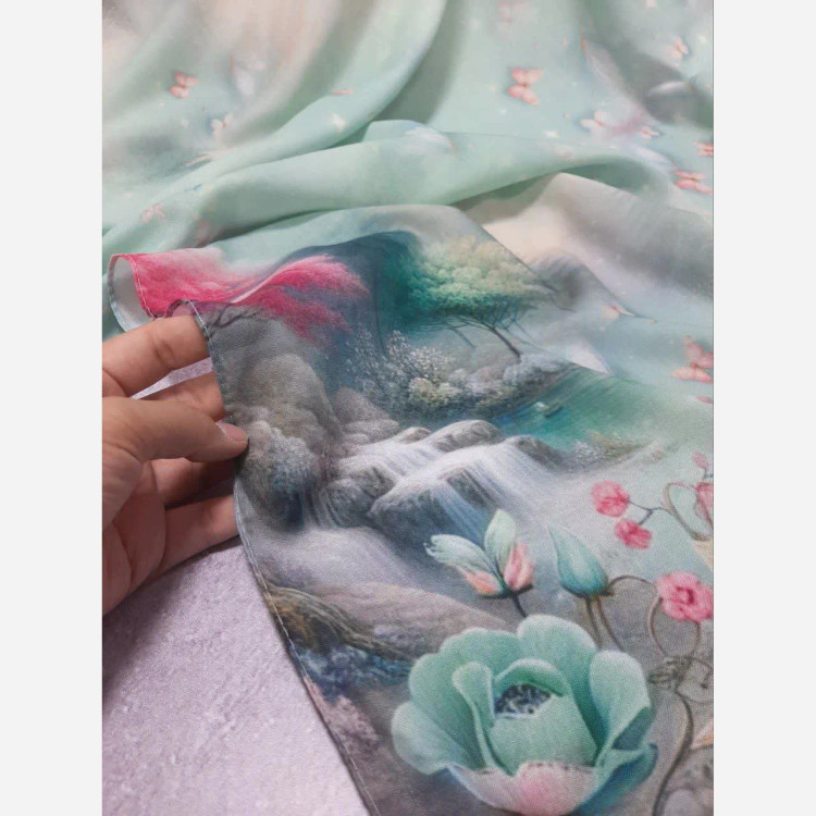 روسری طرح برکه زنانه، جنس نخ کاستوم، سایز 110، طرح گل و پروانه