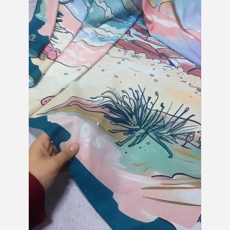 روسری طرح مرجان سایز 140 نخی کاستوم سیتو چرخدوز با طرح دریا و آسمان