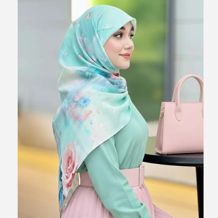 روسری طرح برکه زنانه، جنس نخ کاستوم، سایز 110، طرح گل و پروانه