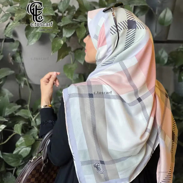 شال و روسری طرح باربری سفید اسپرت قواره بزرگ نخ کاستوم سیتو