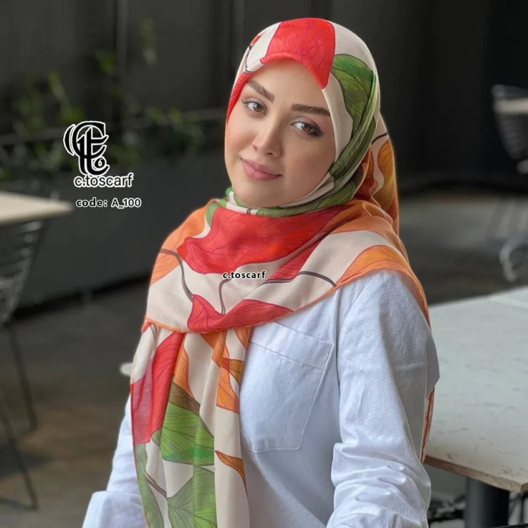 شال نخی طرح برگ پاییز سایز 140 دور دوخت مزونی بدون لغزش