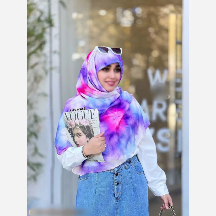 روسری طرح طیفی زنانه، جنس نخ کاستوم سیتو، چرخ دوز، سایز متوسط