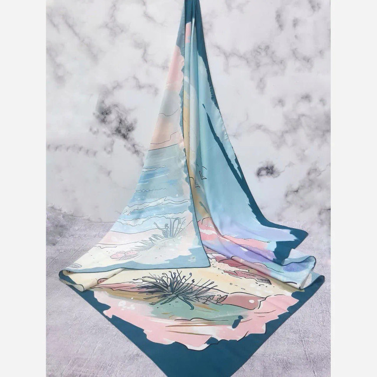 روسری طرح مرجان سایز 140 نخی کاستوم سیتو چرخدوز با طرح دریا و آسمان