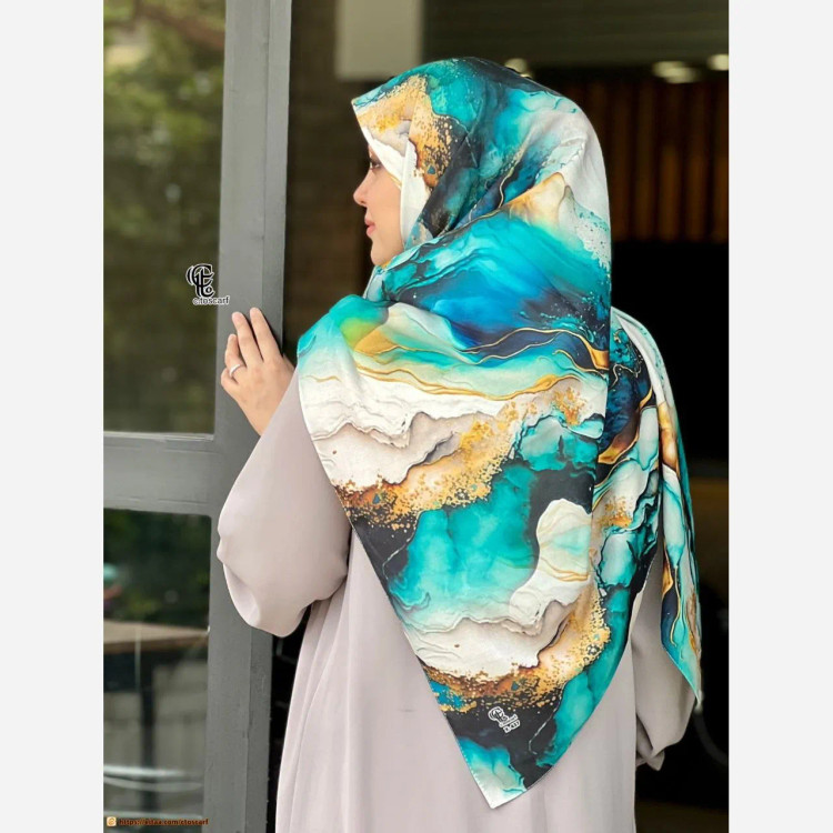 روسری زنانه طرح رزین و آبرنگ سایز 140 جنس نخ کاستوم سیتو