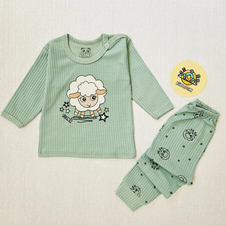 ست لباس راحتی نوزاد طرح گوسفند کبریتی پنبه ای نرم و کشی مناسب 0 تا 24 ماه