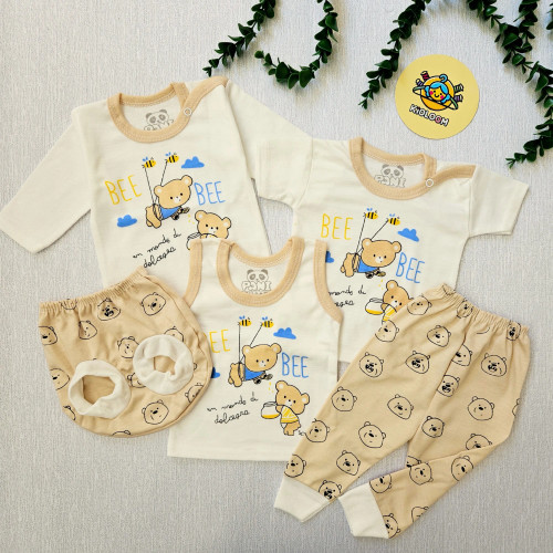 ست لباس نوزادی پسرانه و دخترانه طرح خرس و زنبور | لباس راحتی پنبه ای | مناسب 0 تا 9 ماه