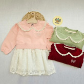 پیراهن دخترانه مجلسی یقه گرد دانتل دار پاپیون دار مناسب 2 تا 9 سال