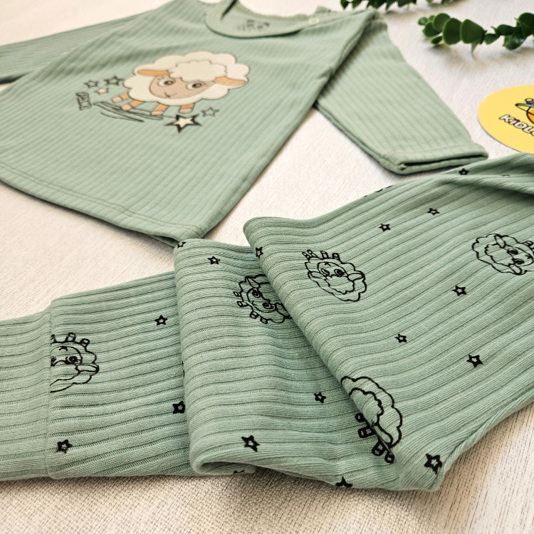 ست لباس راحتی نوزاد طرح گوسفند کبریتی پنبه ای نرم و کشی مناسب 0 تا 24 ماه