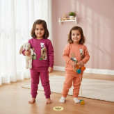 ست بلوز و شلوار بچگانه طرح گربه و خانه، پنبه دورس لاکرا، مناسب 1 تا 5 سال