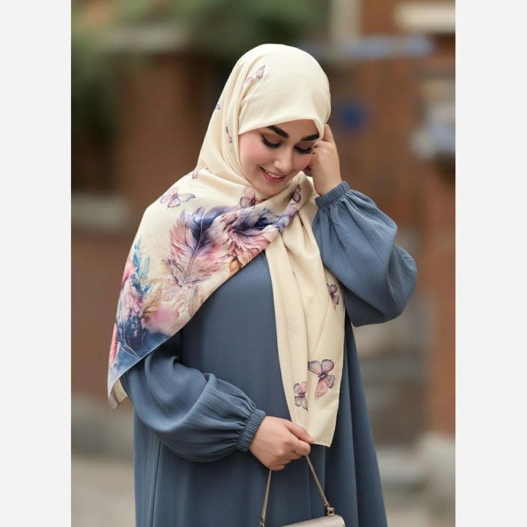روسری طرح پردیس سایز 140، جنس نخ کاستوم، طرح پروانه و پر، چرخ دوز، شال و روسری زنانه
