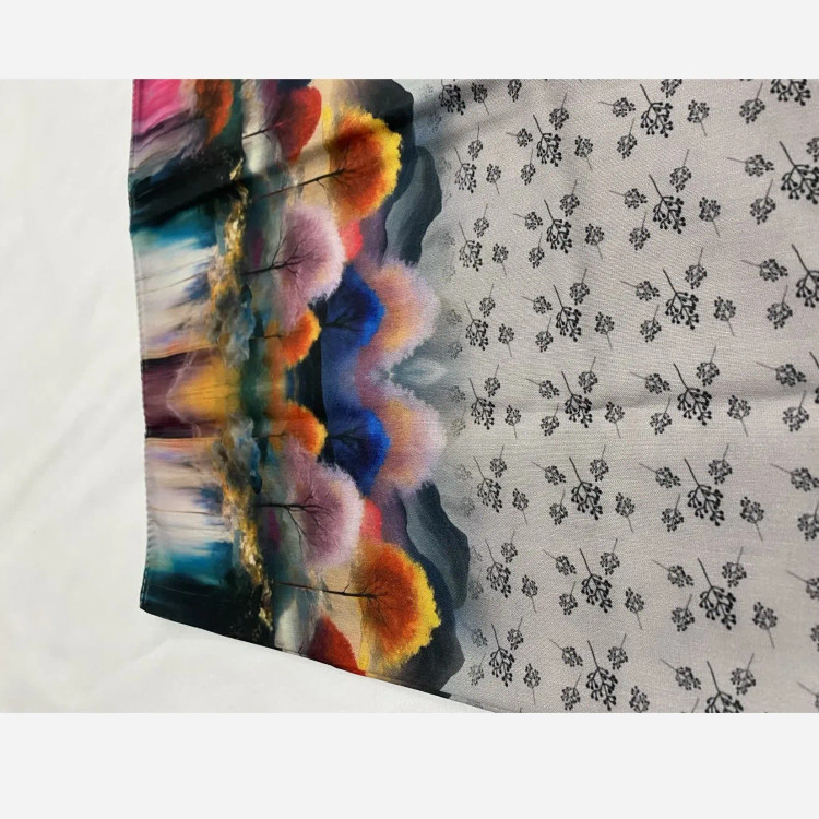 روسری نخی قواره بزرگ طرح پارمیس زمینه طوسی زنانه شیک 140x140