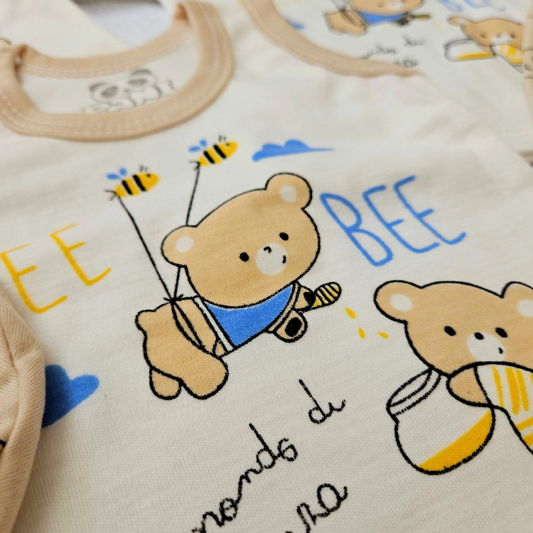 ست لباس نوزادی پسرانه و دخترانه طرح خرس و زنبور | لباس راحتی پنبه ای | مناسب 0 تا 9 ماه