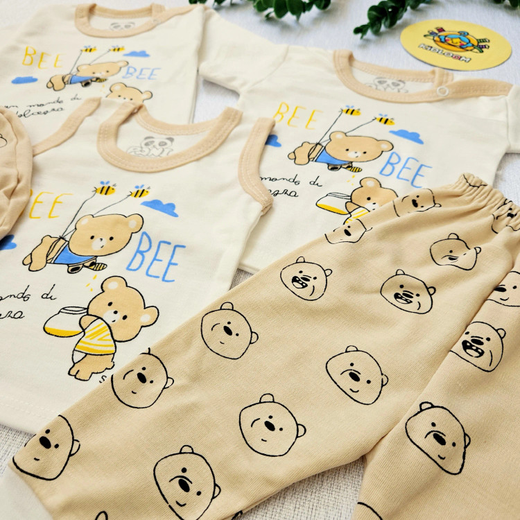 ست لباس نوزادی پسرانه و دخترانه طرح خرس و زنبور | لباس راحتی پنبه ای | مناسب 0 تا 9 ماه