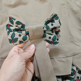 پیراهن دخترانه لش دورس و لینن با پاپیون طرح دار | مناسب 40 تا 55