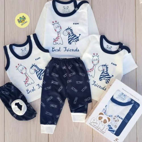 ست پنج تکه نوزادی (سیسمونی) نخ پنبه لطیف بدون حساسیت 0 تا 9 ماه