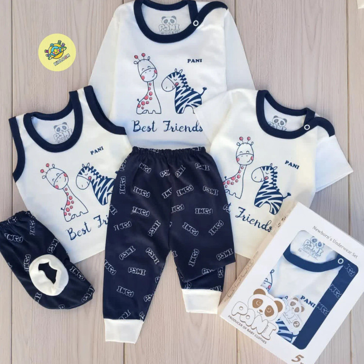 ست پنج تکه نوزادی (سیسمونی) نخ پنبه لطیف بدون حساسیت 0 تا 9 ماه