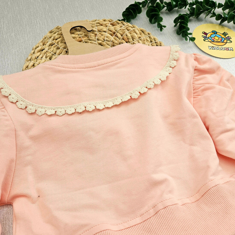 پیراهن دخترانه مجلسی یقه گرد دانتل دار پاپیون دار مناسب 2 تا 9 سال