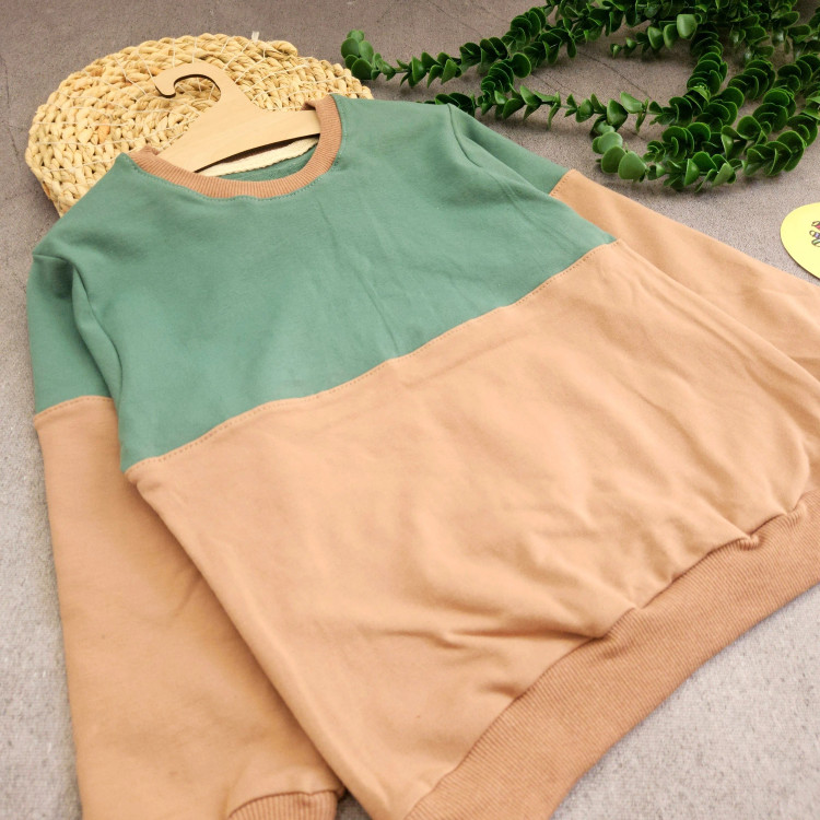 بلوز دورس پنبه لاکرا بچگانه طرح دو رنگ سبز و قهوهای مناسب 1 تا 10 سال