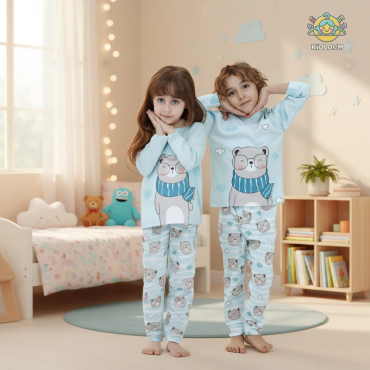 ست بلوز و شلوار راحتی بچگانه طرح خرس عینکی | لباس راحتی کودک پنبه ای