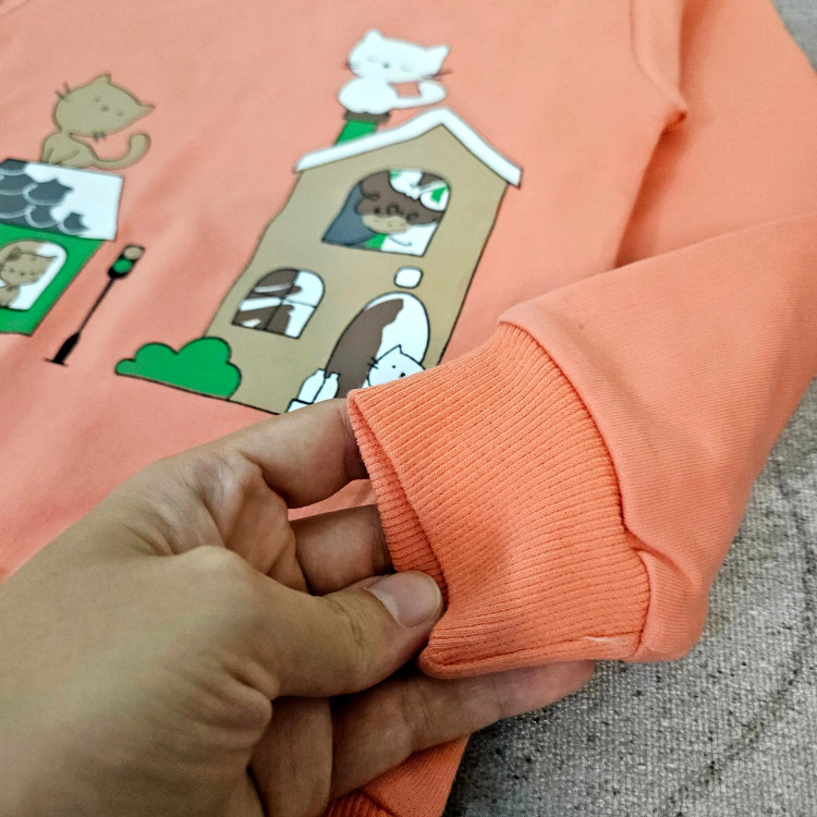 ست بلوز و شلوار بچگانه طرح گربه و خانه، پنبه دورس لاکرا، مناسب 1 تا 5 سال