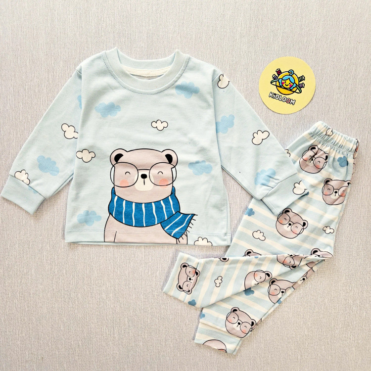 ست بلوز و شلوار راحتی بچگانه طرح خرس عینکی | لباس راحتی کودک پنبه ای