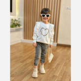 بلوز دخترانه دورس پنبه طرح قلب گلدوزی شده آستین چیندار مناسب 2 تا 8 سال