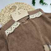 پیراهن دخترانه مخمل کبریتی و چهارخانه با گیپور و پاپیون | مناسب 2 تا 12 سال